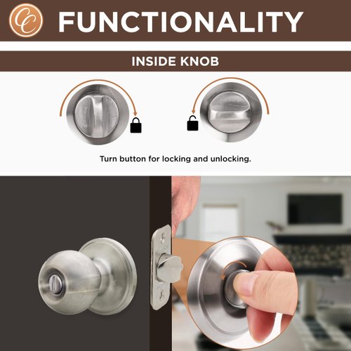 Copper Creek BK2030SS Ball Door Knob, Privacy Function, 1 Pack, Satin Stainless