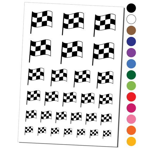 Waving Checkered Flag Temporary Tattoo Water Resistant Fake Body Art Set Collection - Red (One Sheet)