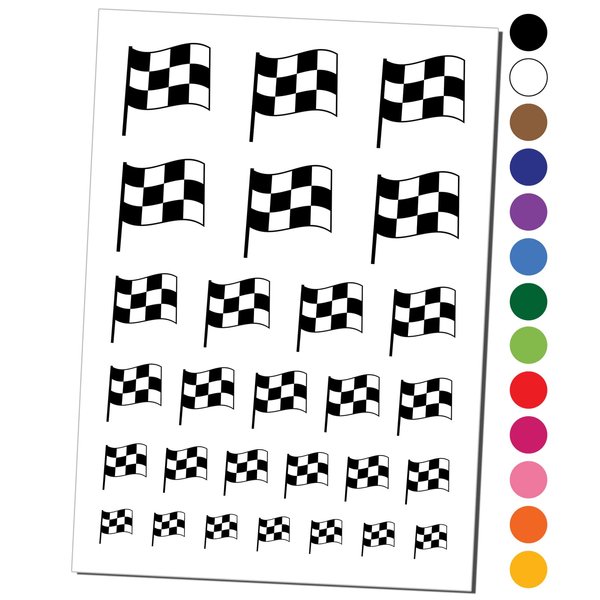 Waving Checkered Flag Temporary Tattoo Water Resistant Fake Body Art Set Collection - Red (One Sheet)