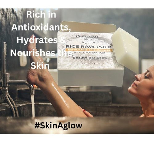 OLAZARAH Organic Rice Raw Pulp Bar Soap – Gentle Exfoliation & Deep Moisturizing for All Skin Types, (4 pkts), 4 oz