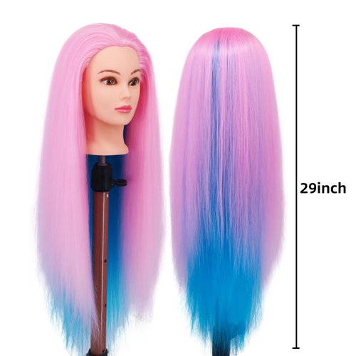 Mannequin Head with Hair，Eumos 29'' Cosmetology Doll Head for Hair Styling to Practice on Hairdressing Training Braiding Heads with Clamp Holder kit