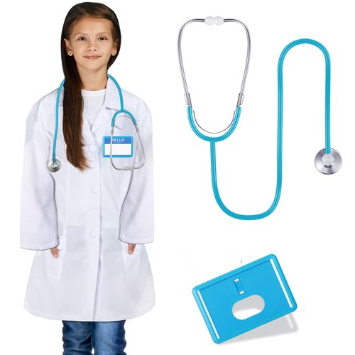 Boyiee 3 Pcs Doctor Costume for Kids Toddler Doctor Lab Coat Halloween Dress Up Doctor Pretend Play Set Stethoscope for Girls Boys(8-10T)