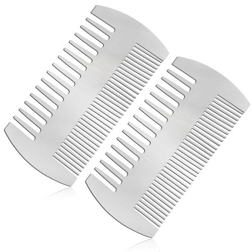 2 Pieces Metal Comb for Men, Stainless Steel Beard Comb, Double-Sided Pocket Comb, Lice Comb, Mustache Comb for Detangling Knots, Beard Care & Grooming