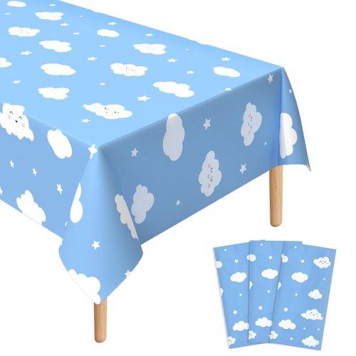 Lianxuia 3 Pcs Blue Sky White Cloud Tablecloth, 51 x 86 Inch Cartoon Story Party Table Cover, Blue Sky Party Decorations, Suitable for Boys Cartoon Story Theme Birthday Party Supplies