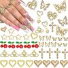 48PCS Gold Nail Charms Butterfly Nail Charms Cross Nail Art Charms 3D Star Charms Heart Charms Cherry Nail Gems Gold Charms for Nails for Women Nail DIY Design