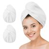 Microfiber Hair Drying Towel - 2Packs Waffle Long Hair Head Turban Wraps Terry Cloth Fast Absorbent Dry Anti Frizz Twist Plopping Curly Shower Turban for Women Wet Hair (White)