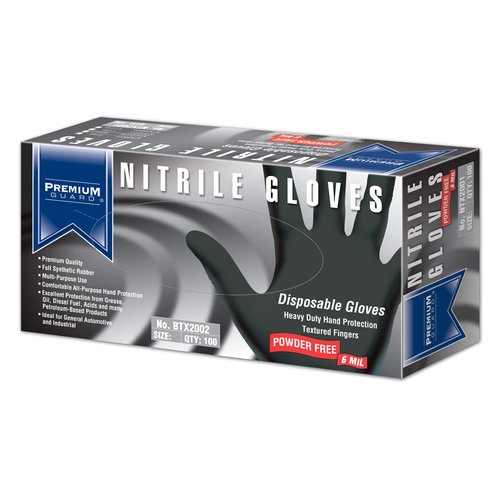 Premium Guard - Nitrile Gloves - Disposable, Powder Free, Latex Rubber Free, 5 mil, Black Nitrile Gloves, 100 gloves per Box, Size - XL