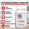 10X Health Optimize Methylated Multivitamin for Men & Women - 34 in 1 Formula with 800 mcg of Vitamin B12, Vitamin E, 5-MTHF, B Complex, NAC, Magnesium & Zinc Multivitamins - 90 Capsules
