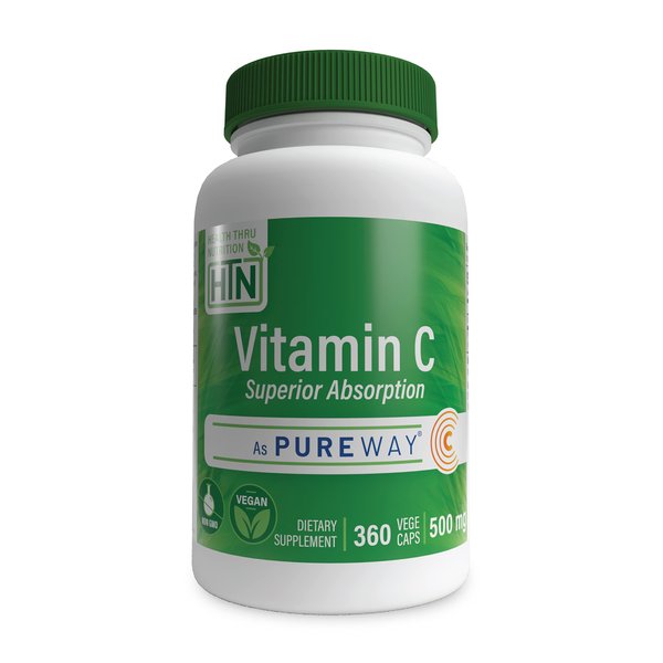 Health Thru Nutrition Vitamin-C 500mg as PureWay-C 360 Vegecaps Superior Absorption | Healthy Immune Function and Collagen Support | 3rd Party Tested | Vegan, Non-GMO and Gluten Free