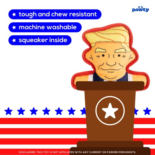 PAWTY Donald Plush Dog Toy with Squeaker - United States of America Patriotic Flag Dog Toy - Durable Tough Chew Resistant Toy for Strong Biter - Funny Cute Unique Birthday Puppy Gift