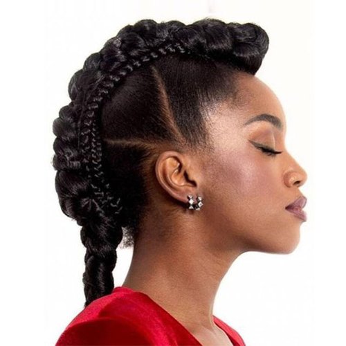 Long Braided Ponytail Mohawks Wig Braided High Ponytail Extension for Black Women Goddess Fishtail Braid Ponytail extension Black Yaki Straigh Ponytail Faux Hawk Clip in Ponytail Hair Extensions