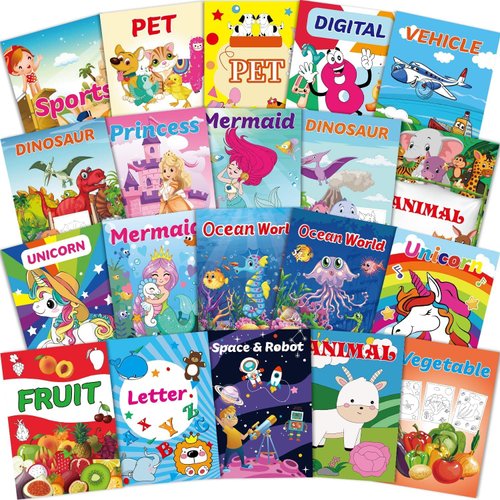 Kalysky 20Pack Mini Coloring Books for Kids Party Favors Ages 4-8 (5.1 x 7 inch),Bulk Coloring Books for Kids Ages 2-4, Kids Activity Books Includes Unicorn, Mermaid, Farm, Dinosaur