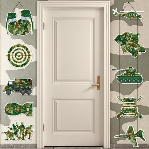 10pcs Military Camouflage Party Decorations Camouflage Banner Army Birthday Party Decorations Camo Camouflage Military Door Banner Army Door Sign Army Party Supplies for Door Wall Indoor Outdoor