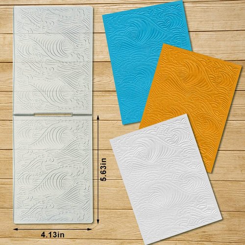 Estivaux Sea Wave Embossing Folders for Card Making, 5.7 × 4.2 Inch Cirrus Plastic Embossing Folders Summer Sea Template Stencil Craft Card Embossing Folder for DIY Scrapbooking