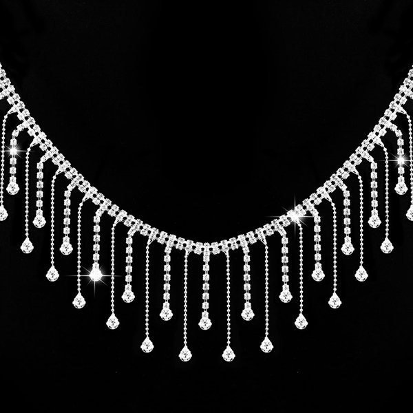 2 Yard Rhinestone Ribbon Tassel Chain- Irregular Style Rhinestones Fringe Trim for Cowgirl Hat- Diamond Crystal Long Tassel Trim for Wedding Party Necklace DIY Clothing Accessories Vase Decoration