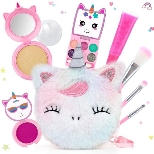 PERRYHOME Cute Kids Makeup Set Unicorn Washable Makeup Kit for Girls 3-12 with Mini Coin Purse - Real Cosmetic Non-Toxic Toddler Makeup Kit-Unicorn Toys for Girl - Birthday Unicorn Gift（Colorful）