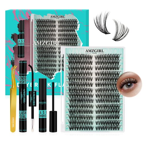 Lash Clusters Kit 280pcs DIY Lashes Extension Kit 40D D Curl Individual Natural Eyelash Cluster with Lash Bond and Seal,Lash Glue Remover and Lash Tweezers for Eyelash Extensions Kit(9-18mm,D-MIX)