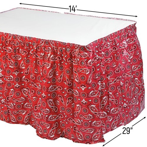 Fun Express Red Bandana Print Plastic Table Skirt - Party Supplies - 1 Piece
