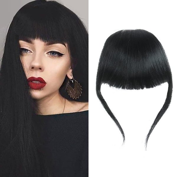 Shinon Bangs Hair Clip in Human Hair Bangs Unprocessed Fringe Hair with Temple Thick Bangs 1b Black Color
