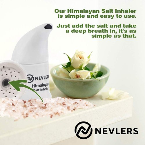Nevlers Himalayan Salt Inhaler Ceramic with 6 Oz Organic Himalayan Pink Salt Coarse - for Allergies Relief & Other Respiratory/Breathing Problems Incl Asthma - Portable Sea Salt Inhaler - White