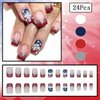 4th of July Press on Nails Short Square, French Tip Fake Nails Red Blue Nail Tips with Stars Nail Glitter Glue on Nails Independence Day False Nails Full Cover Nude Pink Stick on Nails for Holiday