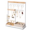 DreamGenius Jewelry Organizer Stand with Velvet Ring Holder, 4 Tier Jewelry Holder Organizer with 15 Hooks Necklace Organizer and Bracket Holder, Jewelry Stand with 16 Holes for Earring Holder, White