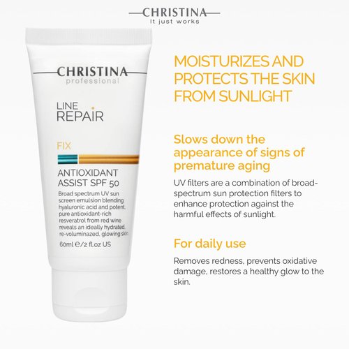 Christina Line Repair Fix Antioxidant Assist SPF 50 Sunscreen for Face - 60 ml - Broad Spectrum UVA/UVB Protection Daily Face Sunscreen with Hyaluronic Acid and Resveratrol