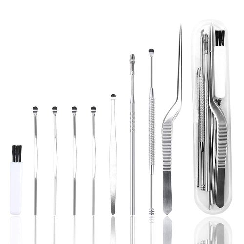 Ear Wax Removal Kit, Ear Cleaner Kit Okom 9Pcs, Upgrade ear candles wax removal Tool,Medical Grade Stainless Steel、Reusable Ear Cleaning Kit, Excellent Quality Ear Pick with Cleaning Brush Storage Box