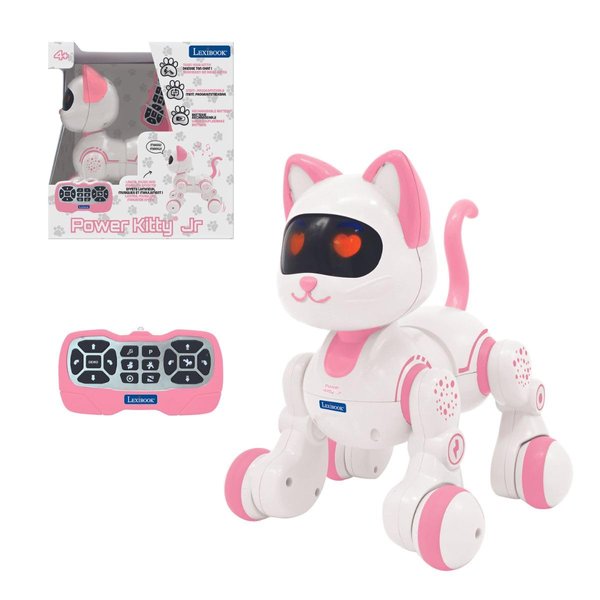 Lexibook, Power Kitty Jr., Remote Control cat to Train, Waddles Like a Real cat, Interactive Eyes, STEM programmable, Rechargeable Battery, Pink/White, KIT01