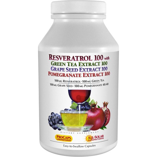 ANDREW LESSMAN Resveratrol-100 with Green Tea 100 Grape Seed 100 Pomegranate 100-30 Capsules – Four Powerful, Protective Anti-oxidants.