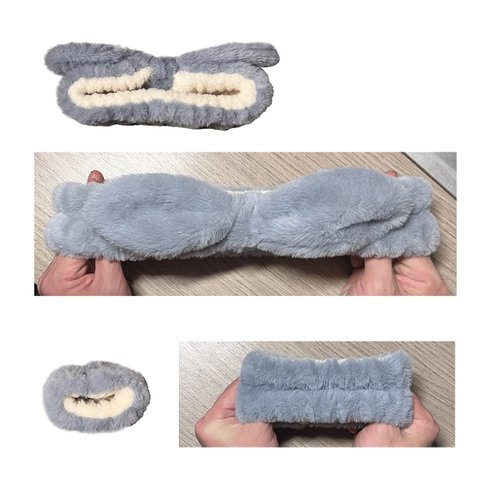 Cute Face Wash Headband & Wristbands Set - 1 Kawaii Skincare Headband with 2 Microfiber Spa Wrist Bands, Premium Sewing Soft & Absorbent Head Wrist Bands for Washing Face Makeup Hair Care (Dusty Blue)