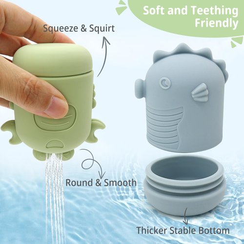 Baby Bath Toys, 4Packs Mold Free Silicone Bath Toys for Toddlers 1-3 Bubble Bath Toys Bathtub Toys for Infants, Eco-Friendly (4Pcs Ocean Bath Toys)