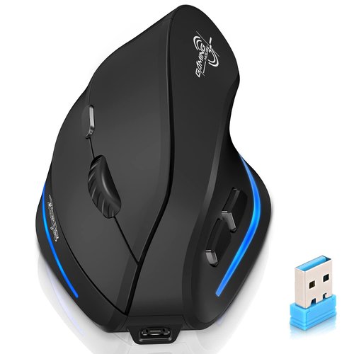 ECHTPower Wireless Mouse, Ergonomic Mouse with LED Light, Tri-Mode BT5.0+BT5.0+2.4GHz, Bluetooth Vertical Mouse Adjustable DPI 2400/1600/1000, Rechargeable Mice for PC, Laptop, Mac, Windows