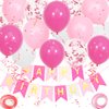 Pink Birthday Decorations, Happy Birthday Banner, Pink Birthday Balloons Decorations, 16 pcs 12 inch Happy Birthday Balloons with 2 Ribbons for Girl and Women Birthday Party Decoration