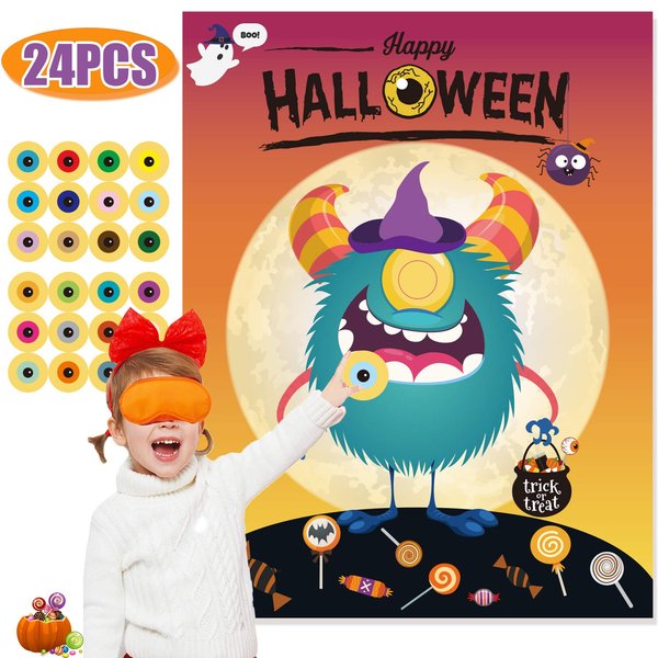 Funnlot Halloween Party Games for Kids Halloween Game Pin The Eye on The Monster Game Halloween Party Games Activities Halloween Pin The Tail Game