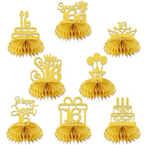 Girls 16th Birthday Decorations Honeycomb Centerpieces, Happy Sweet 16 Table Decorations, 16th Birthday Table Centerpieces Party Supplies