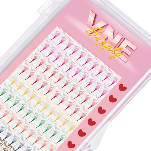 VNE Mixed colorful lash extensions | premade volume lash extensions | premade mega volume fans | colored lash extension | Pink, Red, Yellow, Green, Orange, Purple, Blue, Brown