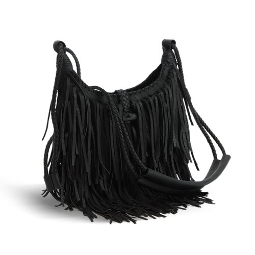 Emprier Vintage Fringe hobo bags for Women Vegan Faux Suede Leather Tassel Crossbody Bag Fringe Purse Black