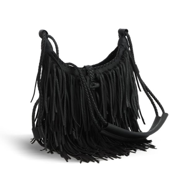 Emprier Vintage Fringe hobo bags for Women Vegan Faux Suede Leather Tassel Crossbody Bag Fringe Purse Black