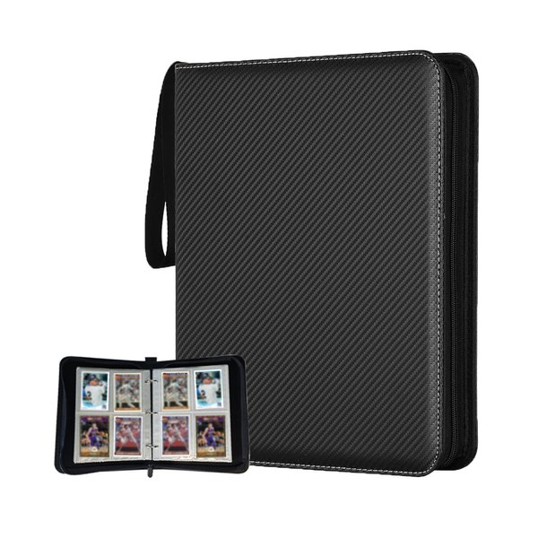 NUOSWEK Trading Card Binder 4 Pocket, 400 Pockets Zipper Card Binder Album, Card Holder Binder with Removable 50 Sleeves, Card Book Folder for MTG, TCG, Yugioh Cards, Sports Cards (Black)