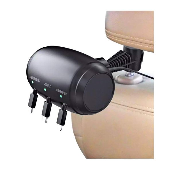 W&A Tech Multi Car Retractable Cord 3 in 1 Power Charging Station Car Charger USB With A Additional Magnetic Phone Holder