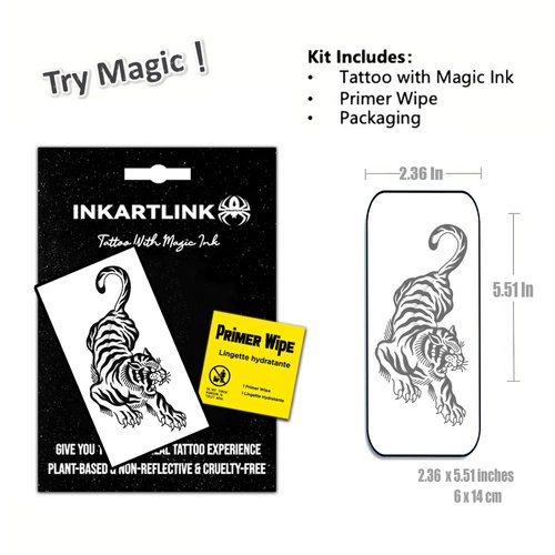 INKARTLINK Temporary Tattoos, Semi Permanent Tattoos, Adult Art Designs, Waterproof Temporary Tattoos, Party Favors, Tattoo Stickers Realistic, No Adhesive, Lasts 1-2 Weeks (Walking tiger)