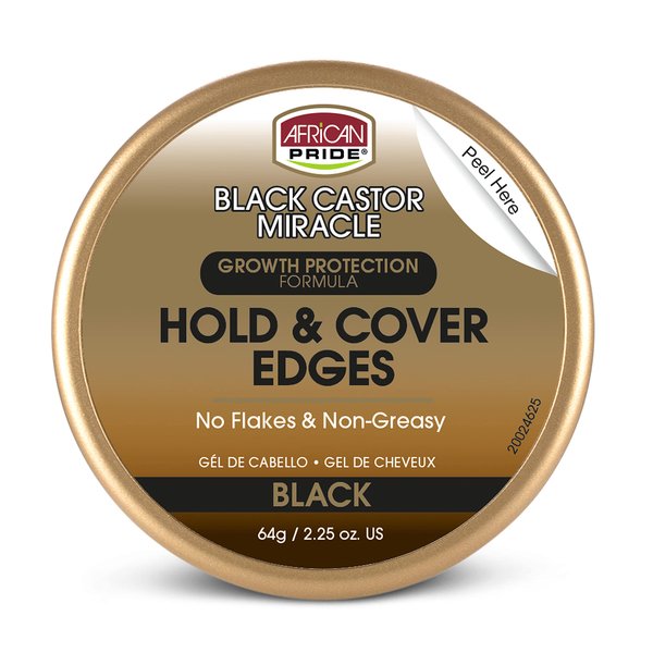 African Pride Black Castor Miracle Hold & Cover Edges - Slicks and Controls, Fills Thinning Areas, With Black Castor Oil & Coconut Oil, 2.25 oz