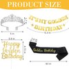 Hinly 1 Set Golden Birthday Party Decorations It's My Golden Birthday Banner, Golden Birthday Sash, Happy Golden Birthday Cake Topper, Crystal Princess Crown and Tiara for Women Party Supplies