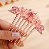 Aimimier Vintage Flower Rhinestone Hair Side Combs Elegant Long Teeth Hair Pins Wedding Bridal Hair Accessories Prom Party Hair Jewelry for Women and Girls(Pink)