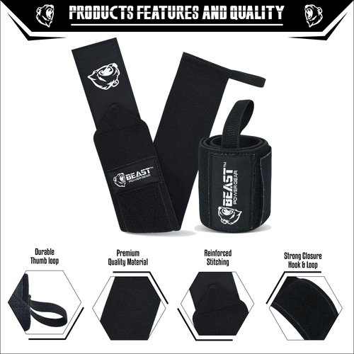 Beastpowergear Wrist Wraps |Competition Grade|18 Inch Professional Quality Provides Additional Wrist Support During Weightlifting, Powerlifting, Strength Training. (Solid Black, 18")