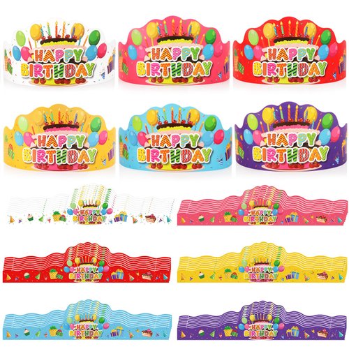 Lemicin 48 Pcs Happy Birthday Crowns Party Hats for Kids Adults Classroom School Family Birthday Party Decorations, Paper Crowns for Boys Girls Birthday Party Supplies
