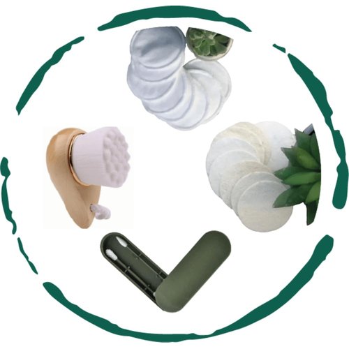 BeNat. Eco-Friendly, Reusable Facial Skin Care Accessories Bundle. Multi-Pack. (8) Reusable Facial Pads + (8) Natural Loofah + (1) Facial Cleaning Brush Bamboo Handle + (1) Jade Facial Massage Roller