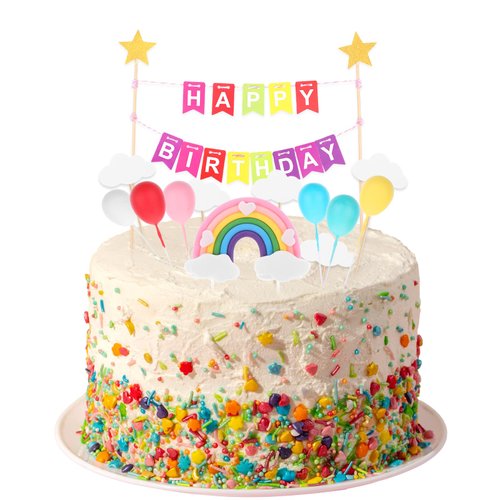 15PCS Rainbow Cake Topper Birthday Set, Happy Birthday Cake Flag Banner, Colorful Rainbow Clouds Balloon Stars, Colorful Cake Topper for Boy Girl Birthday Baby Shower Party Baking Decoration Supplies