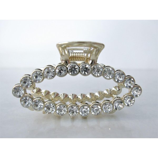 Generic Medium/small oval gold metal hair claw clip with crystals
